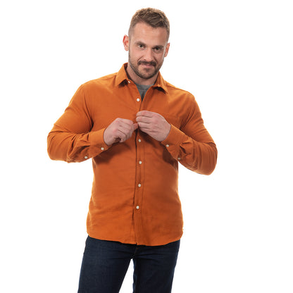 GRANT Brushed Cotton Flannel Shirt in Camel
