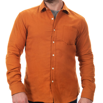 GRANT Brushed Cotton Flannel Shirt in Camel