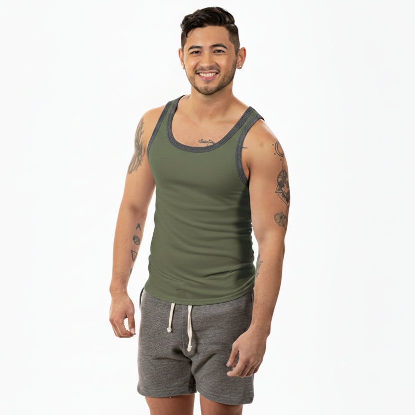 "Varsity Tank" Tri-Blend Tank Top in Army Green Heather