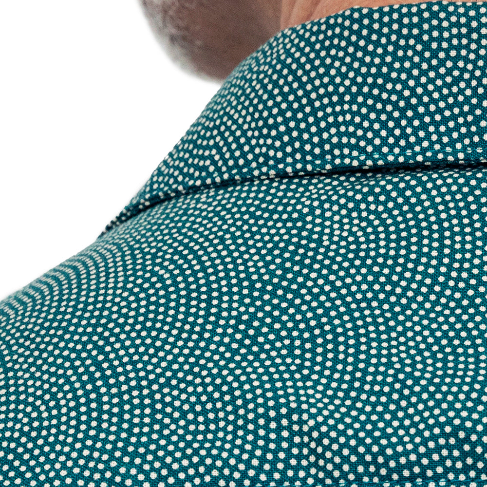 CHARLESTON Short Sleeve Shirt in Teal Green Japanese Wave Print