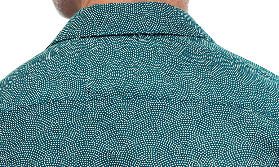 CHARLESTON Short Sleeve Shirt in Teal Green Japanese Wave Print