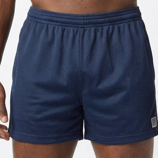 The Fender: Open Mesh 5" Basketball Shorts in Navy Blue - Made In USA