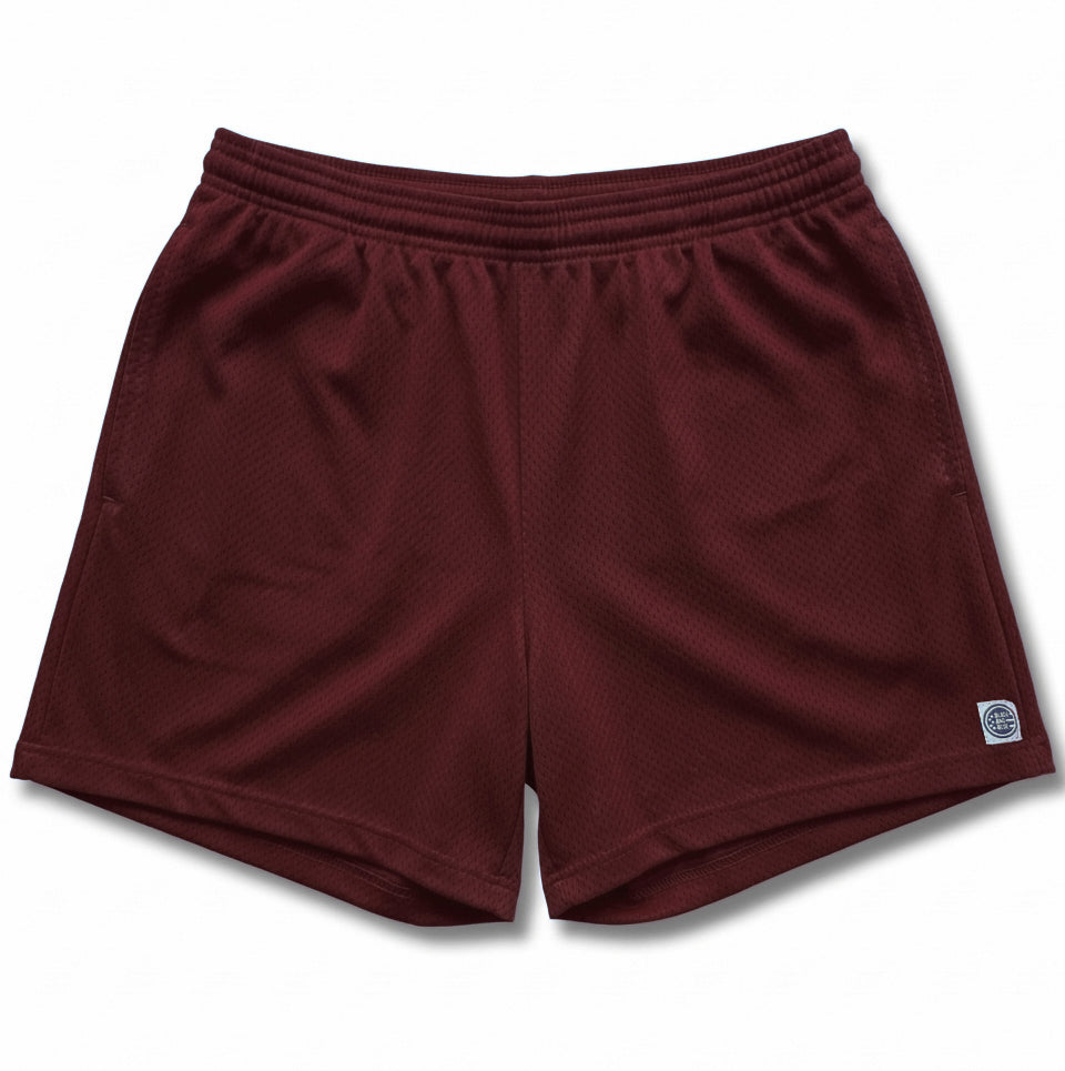 The Fender: Open Mesh 5" Basketball Shorts in Maroon - Made In USA