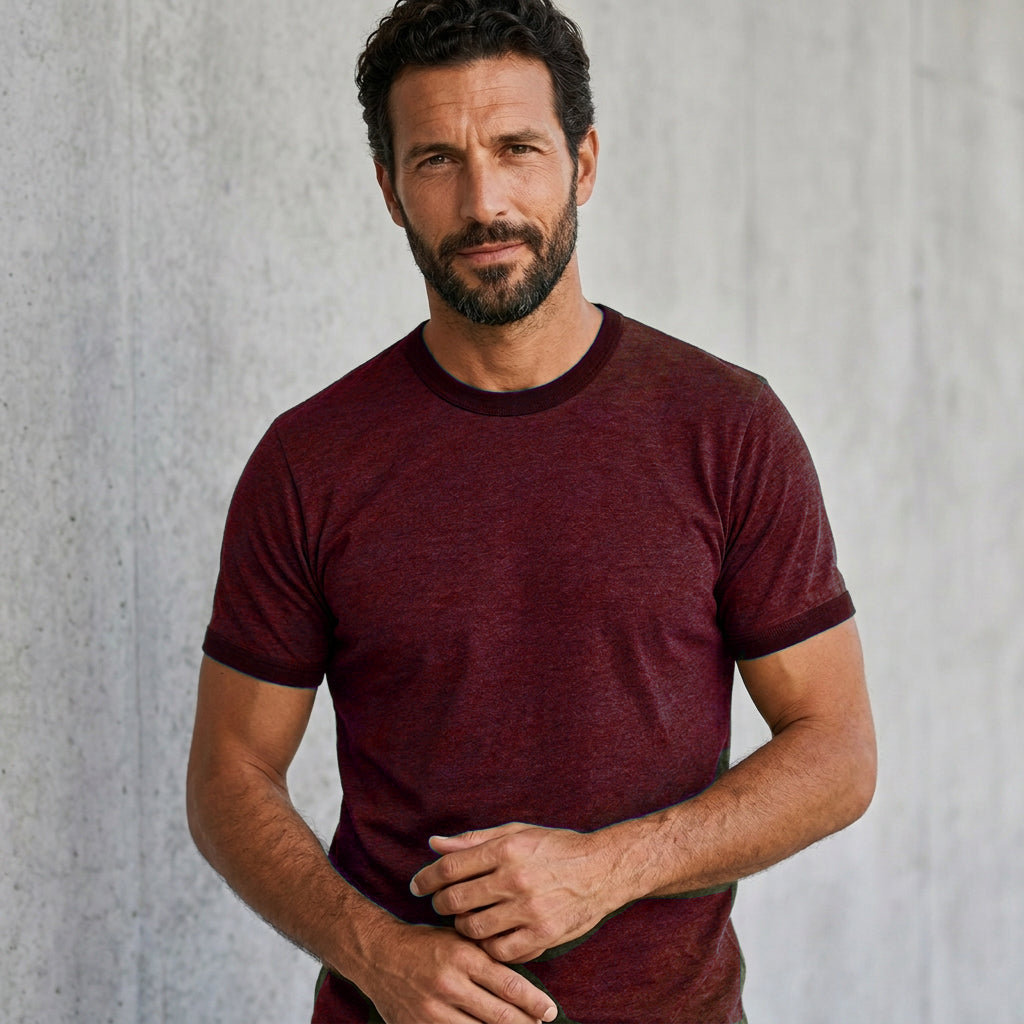 The "BLOCKER" Deep Cranberry Tonal Overdyed Tri-Blend Ringer T-Shirt