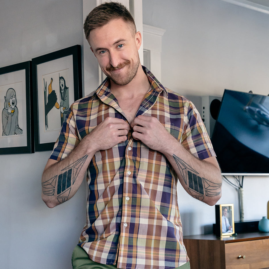DANTE Short Sleeve Shirt in Madras Plaid (Size L)