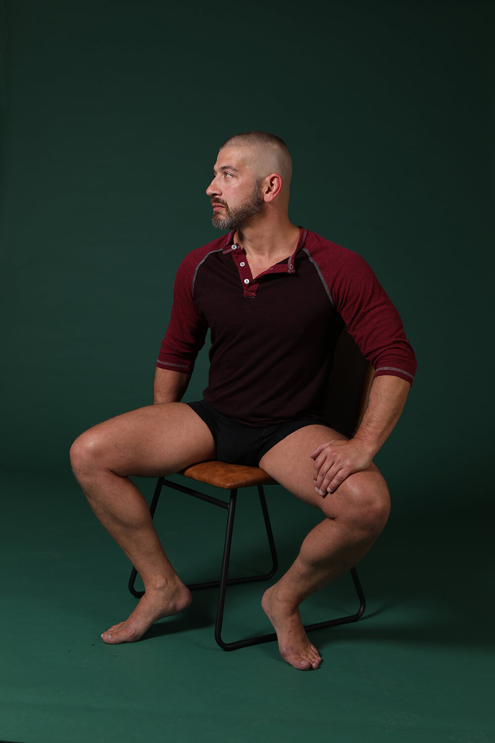 Burgundy & Cranberry Contrast 3/4 Raglan Sleeve Henley - Made In USA