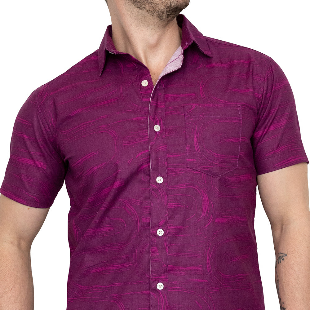 BENSON Short Sleeve Shirt in Magenta Brush Stroke Print (Size S & M)