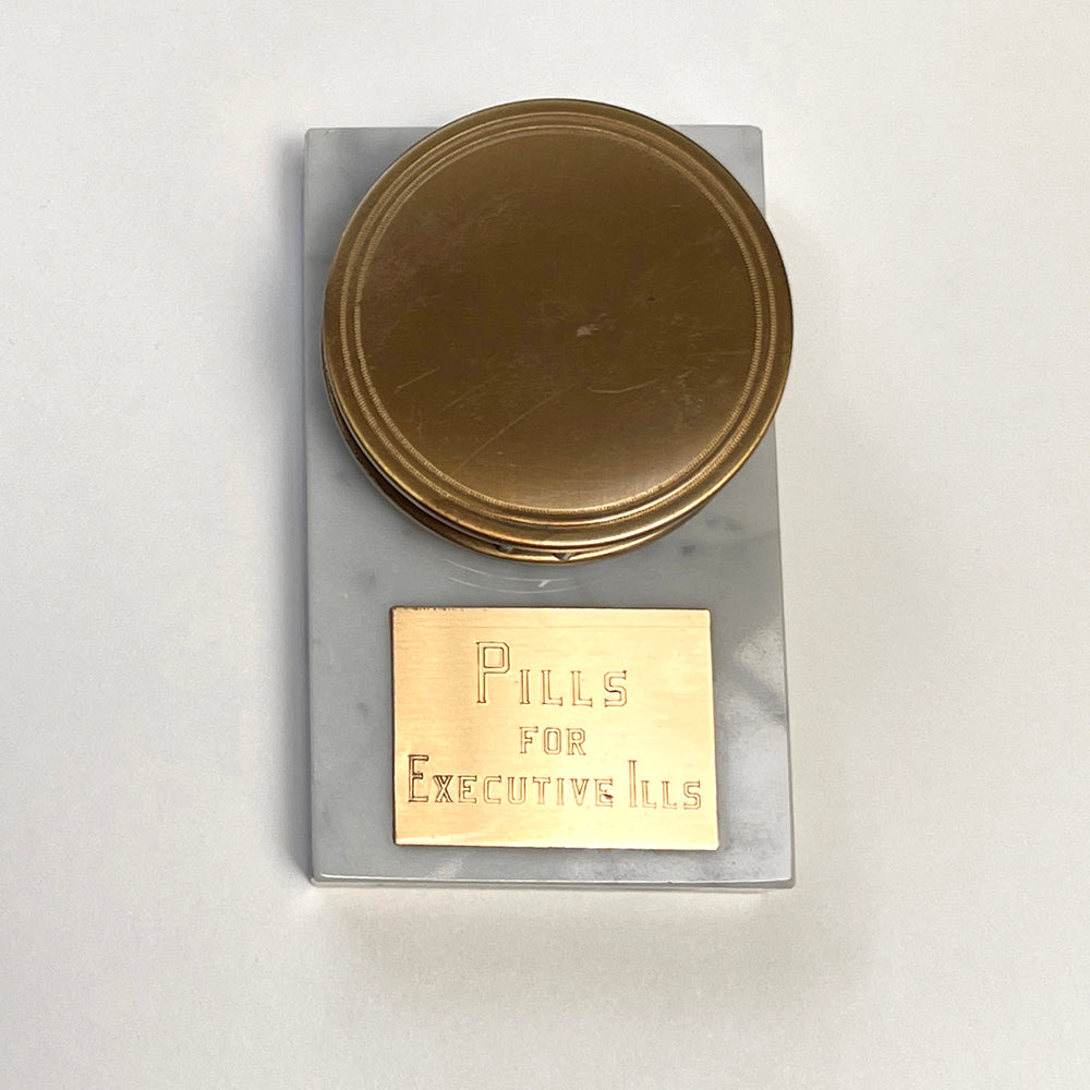 Vintage "Pills For Executive Ills" Marble And Metal Pill Box Container