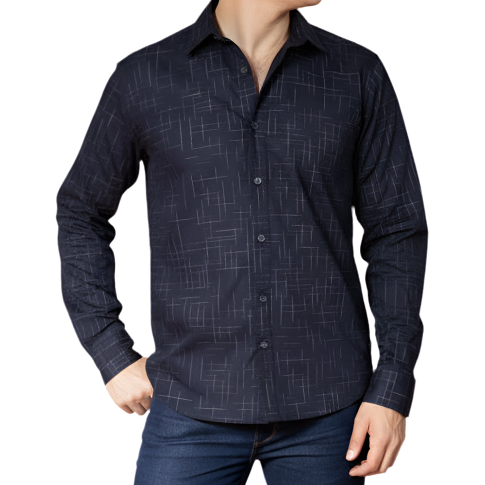 COLBY Long Sleeve Shirt in Navy Japanese Textured Print