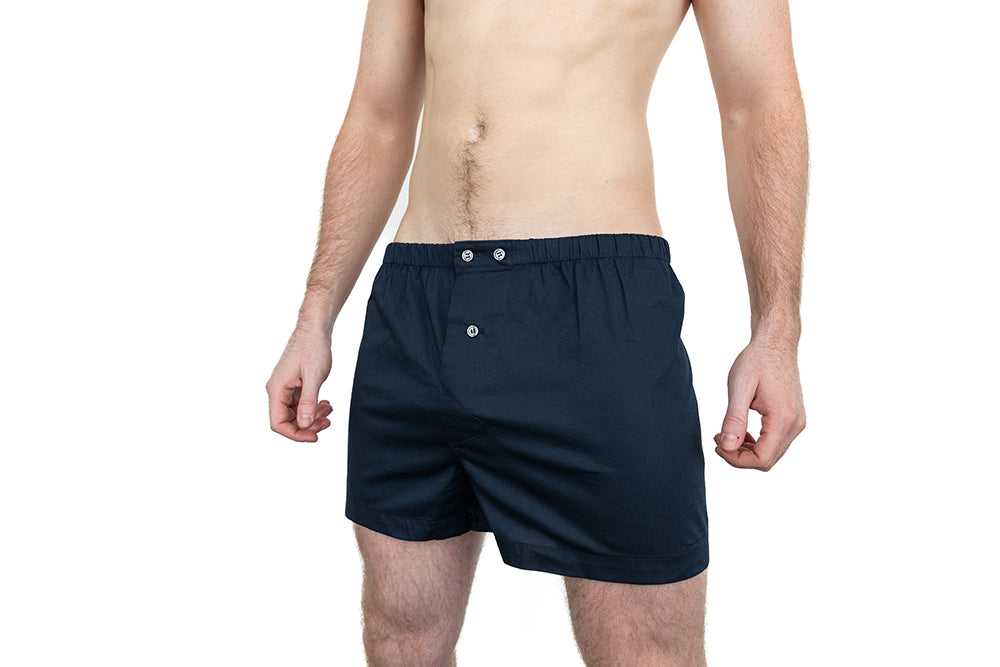 “BLADE" - Solid Navy Blue Slim-Cut Boxer Short - Made In USA