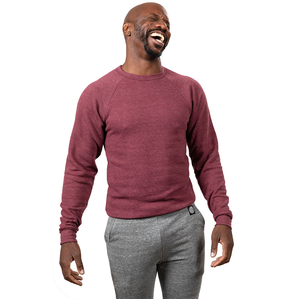 Burgundy Heather Marled Tri-Blend Raglan Sleeve Crewneck Sweatshirt-Sweater