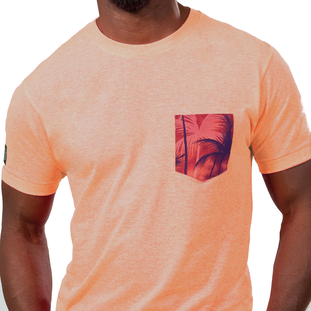 Sherbert Orange With Sunset Print Pocket T-Shirt