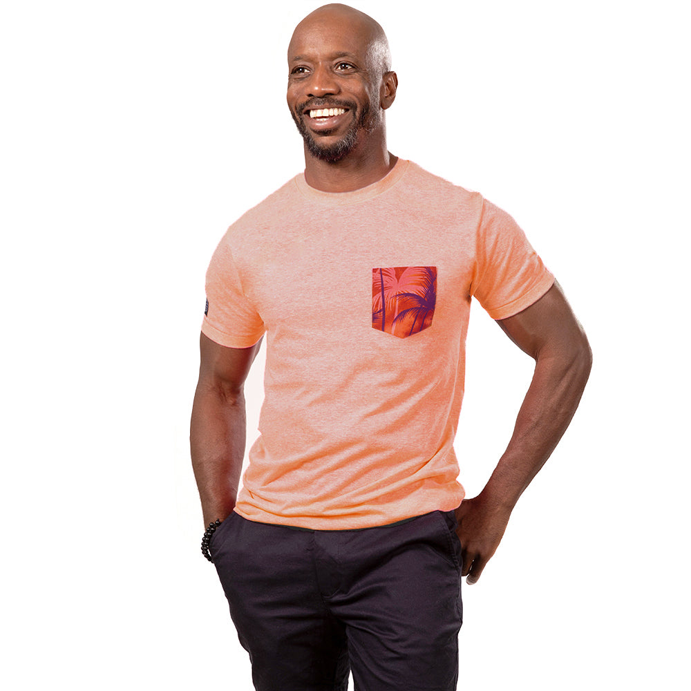 Sherbert Orange With Sunset Print Pocket T-Shirt