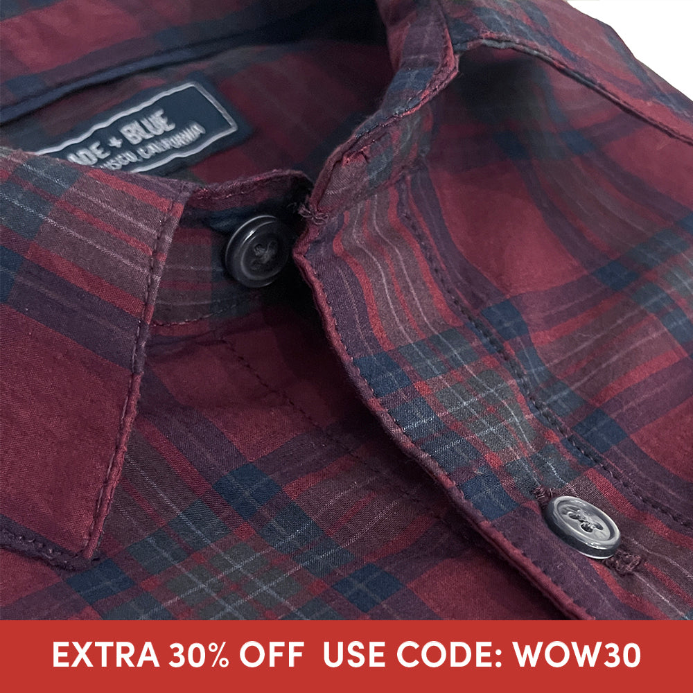 JESSE Long Sleeve Shirt in Navy Red Plaid (SIZE S)