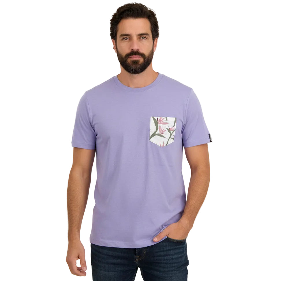Lilac Purple With Floral Print Pocket T-Shirt