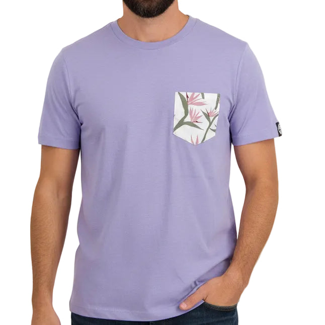 Lilac Purple With Floral Print Pocket T-Shirt