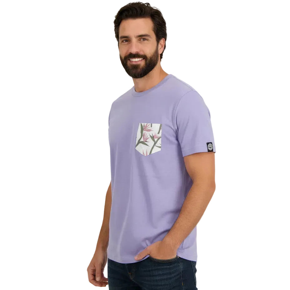 Lilac Purple With Floral Print Pocket T-Shirt