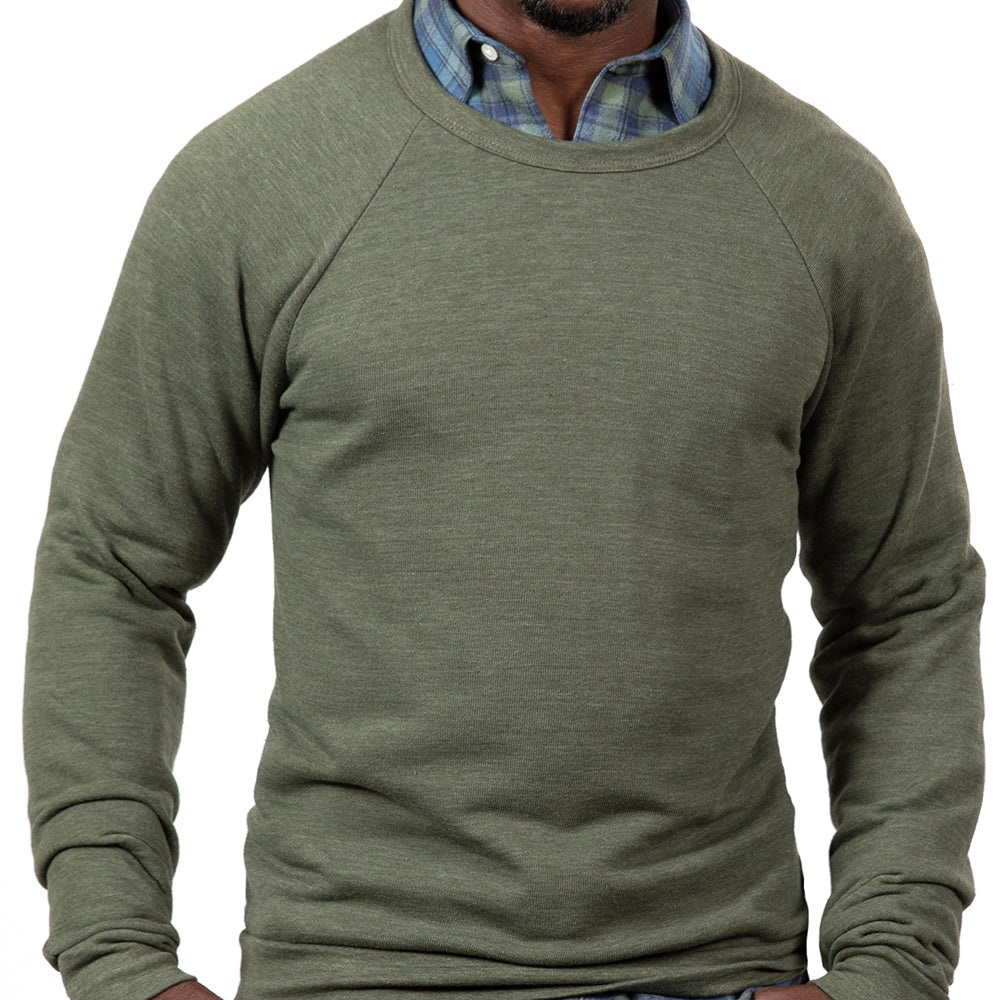 Olive Green Marled Tri-Blend Raglan Sleeve Crewneck Sweatshirt-Sweater