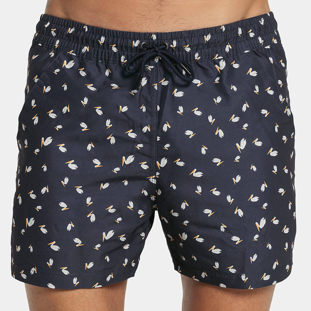 5" Inseam Swim Trunk in Navy Blue Pelican Print