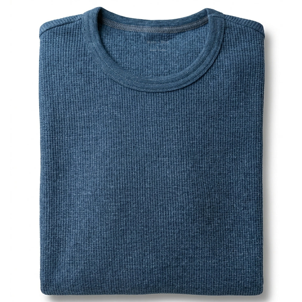 "MARKER" Lake Blue Organic Cotton Blend Waffle Stitch Thermal Shirt - Made in USA