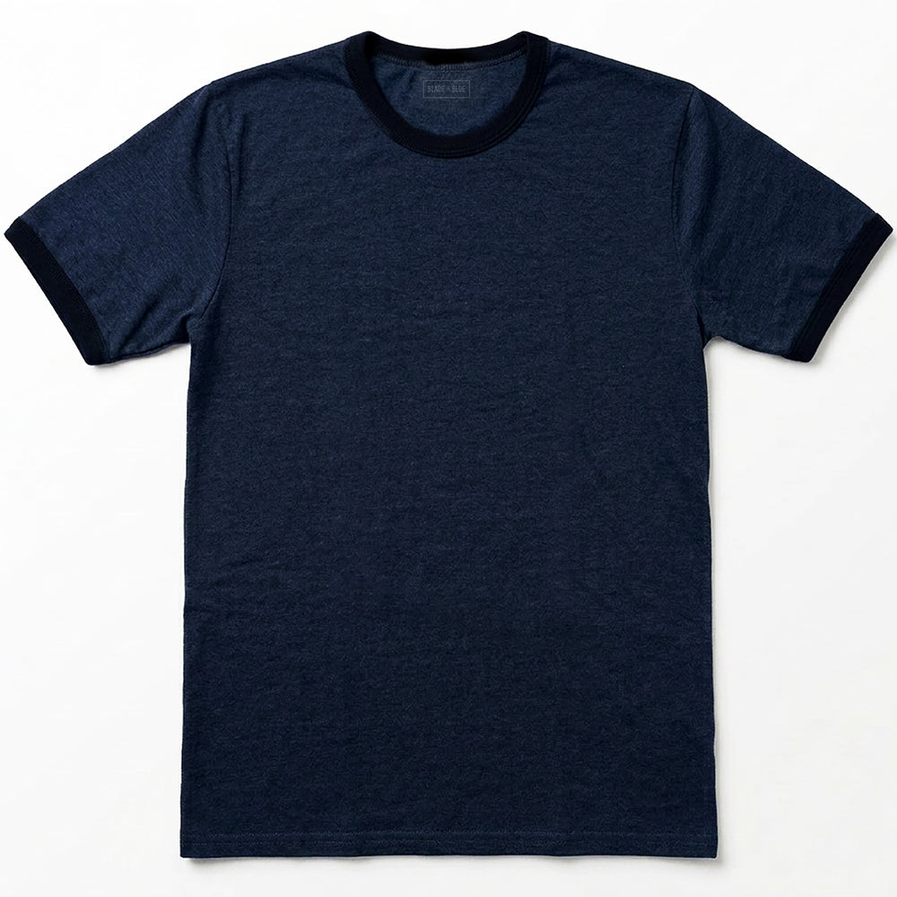 The "BLOCKER" Dark Navy Blue Tonal Overdyed Tri-Blend Ringer T-Shirt