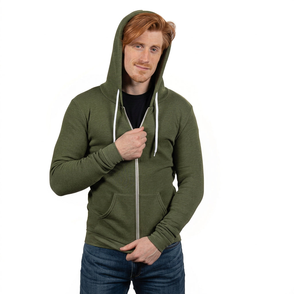 The "Starter" Full Zip 50/50 Hoodie in Army Green Heather
