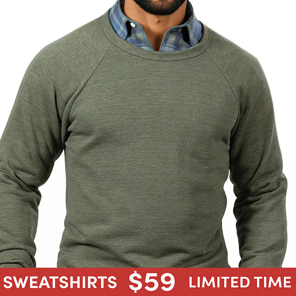 Olive Green Marled Tri-Blend Raglan Sleeve Crewneck Sweatshirt-Sweater