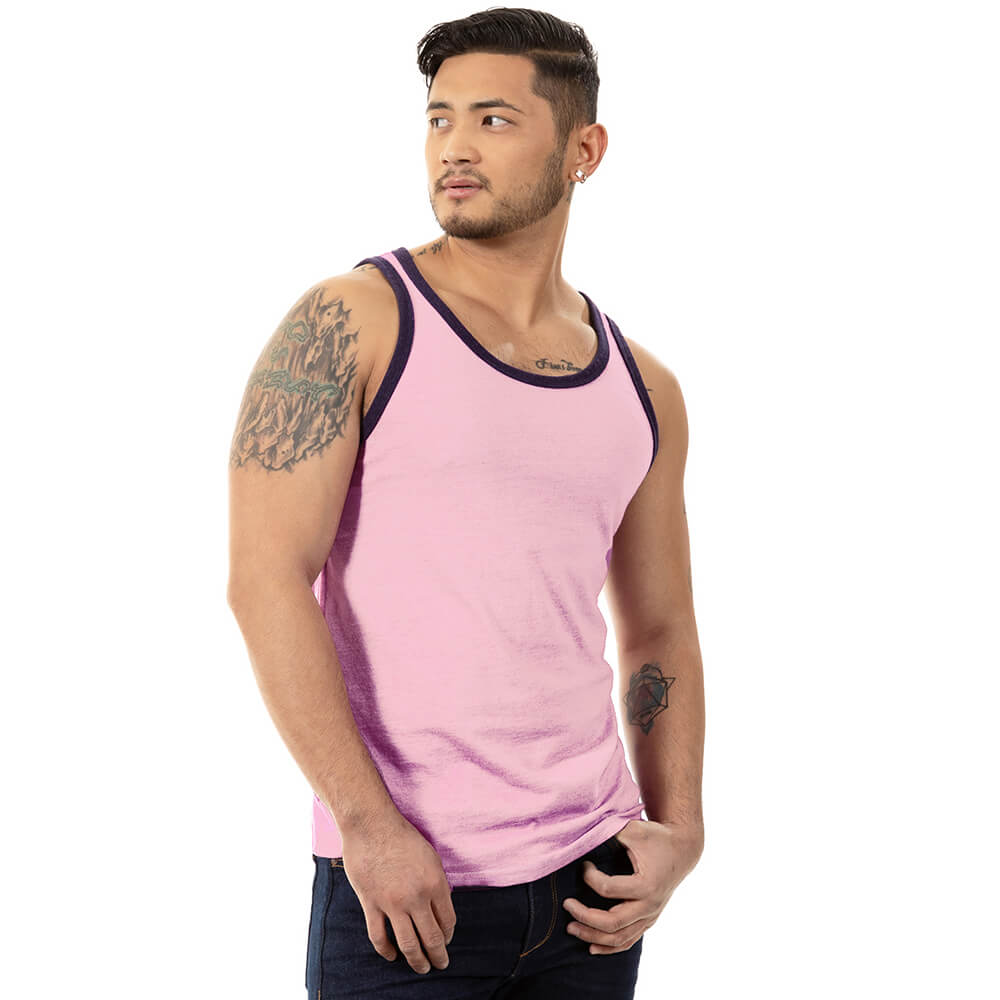 "Varsity Tank" Tri-Blend Tank Top In Light Pink