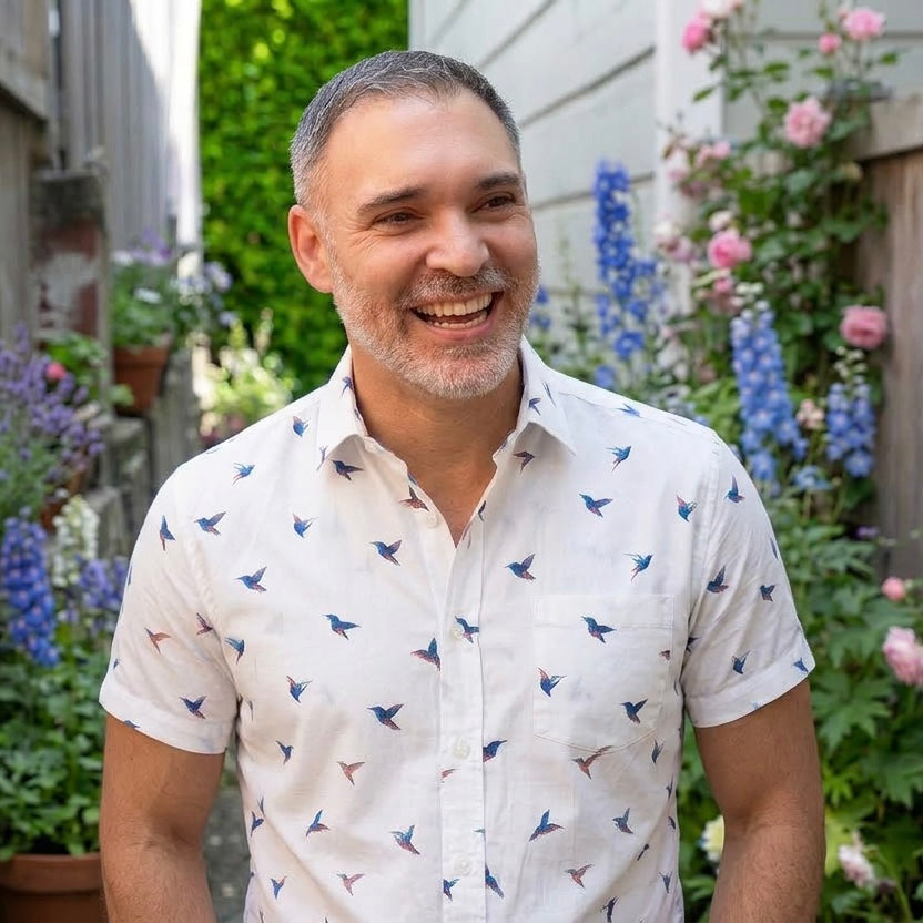 PETEY Short Sleeve Shirt in Hummingbird Watercolor Print