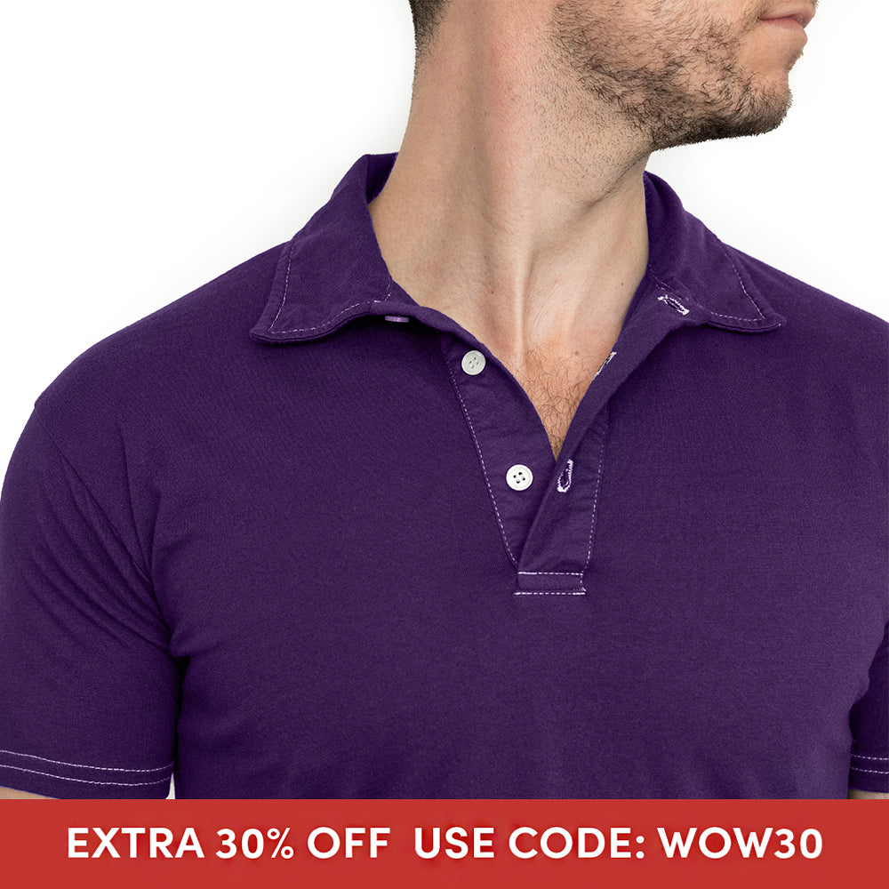 THE "HURLER" Organic Cotton Jersey Polo Shirt in Royal Purple (SIZE XL)