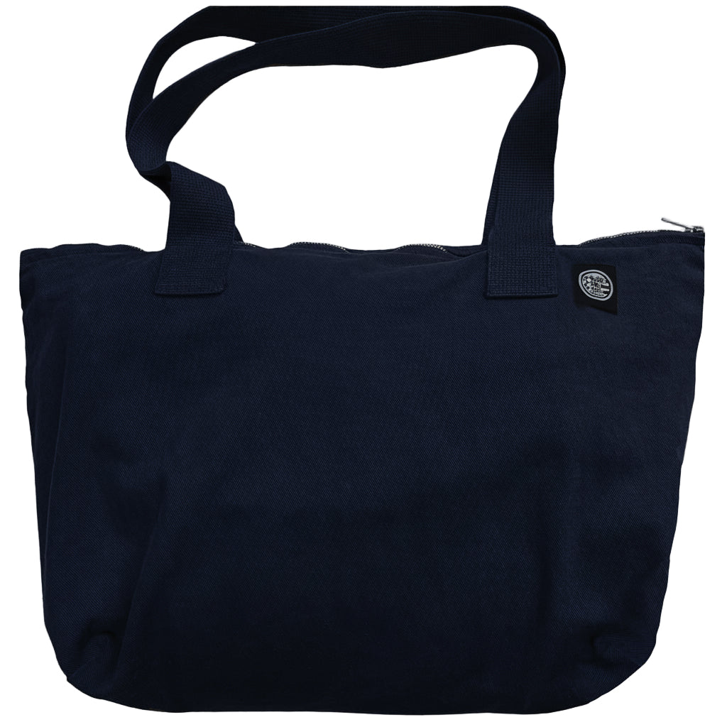 Zip-Top Tote Bag in Navy Blue Cotton Canvas