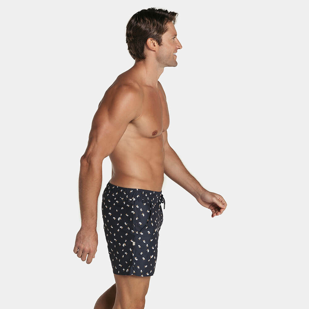 5" Inseam Swim Trunk in Navy Blue Pelican Print