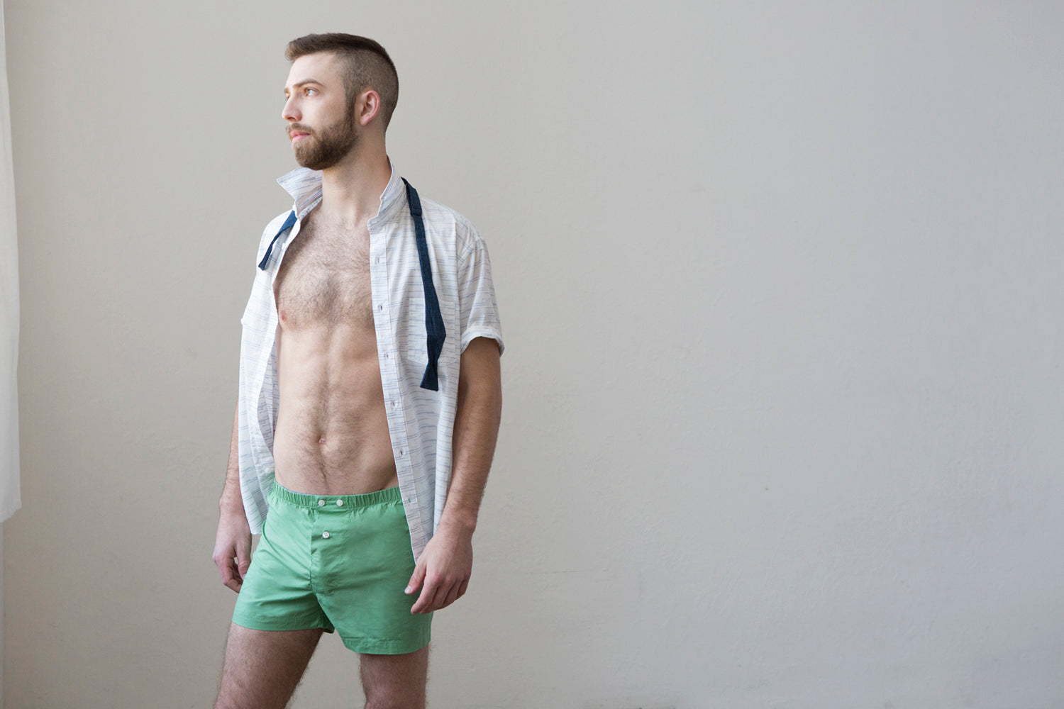 "JENS" - Solid Bright Green Slim-Cut Boxer Short - Made In USA