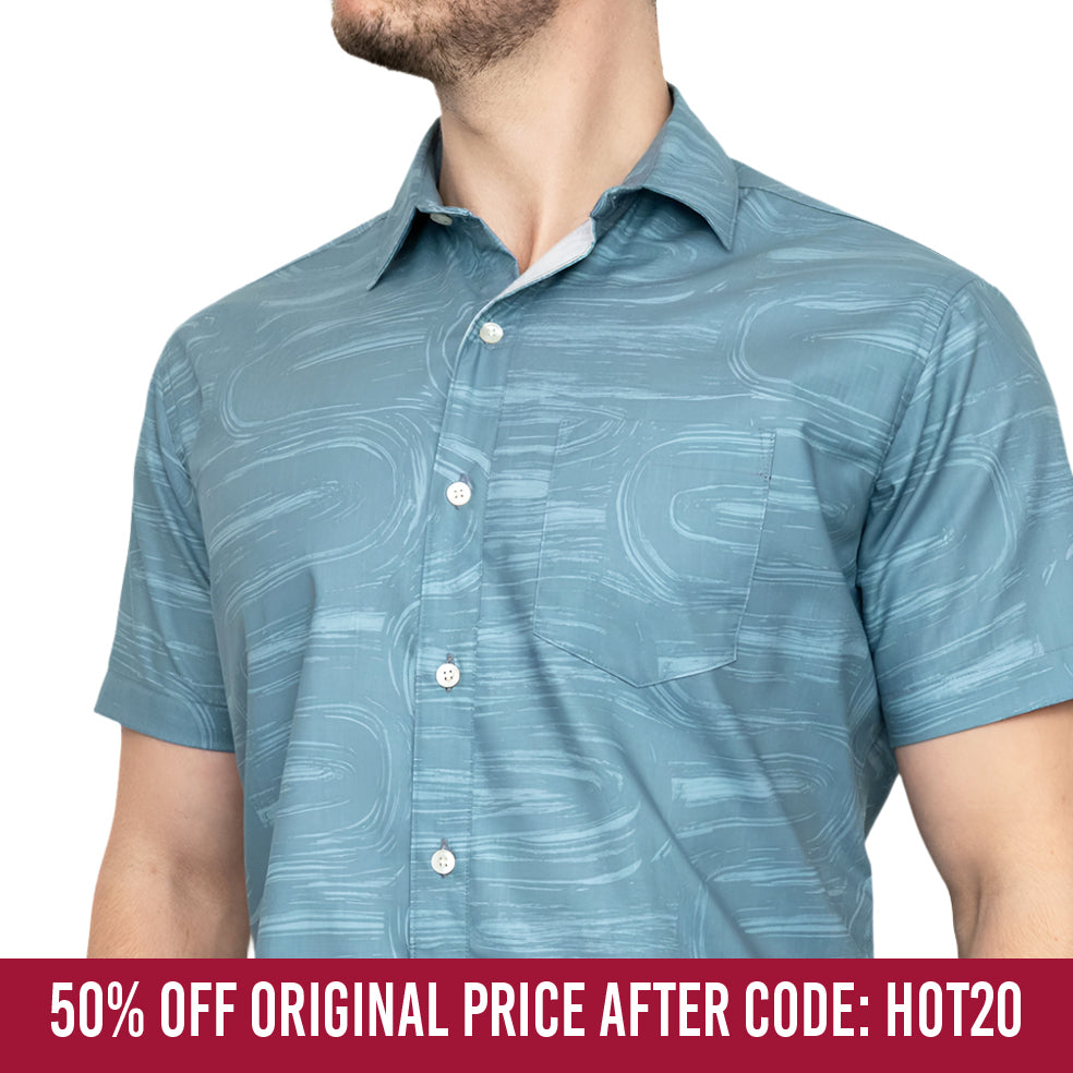 STARLING Short Sleeve Shirt in Blue-Grey Brush Stroke Print