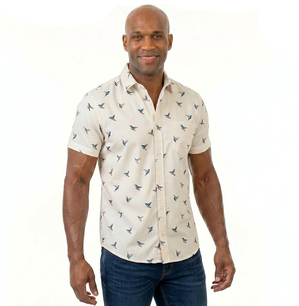 PETEY Short Sleeve Shirt in Hummingbird Watercolor Print