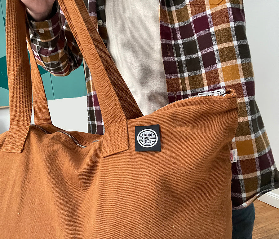 Zip-Top Tote Bag in Copper Cotton Canvas