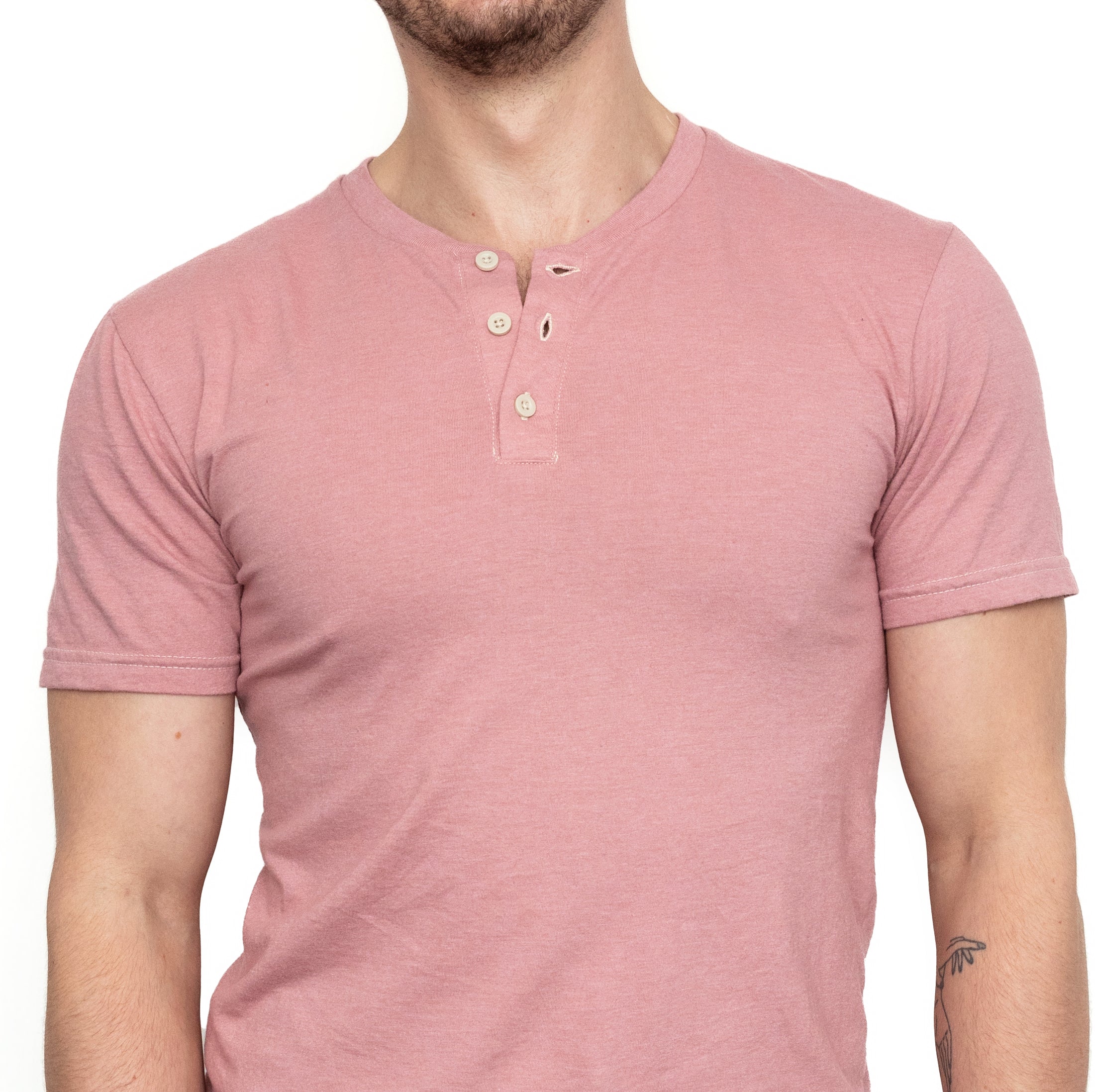 THE "SLUGGER" Short Sleeve Henley Tee in Spring Pink (Size L)