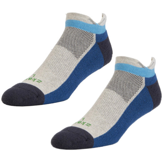 Ascent Performance Organic Cotton No-Show Sock in Blue & Gray - Made in USA by Zkano