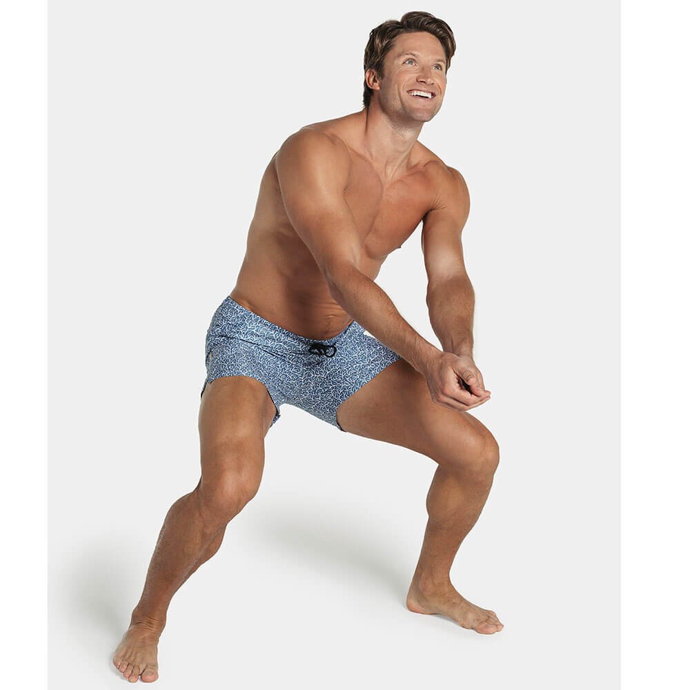 5" Inseam Swim Trunk in Light Blue Coral Print