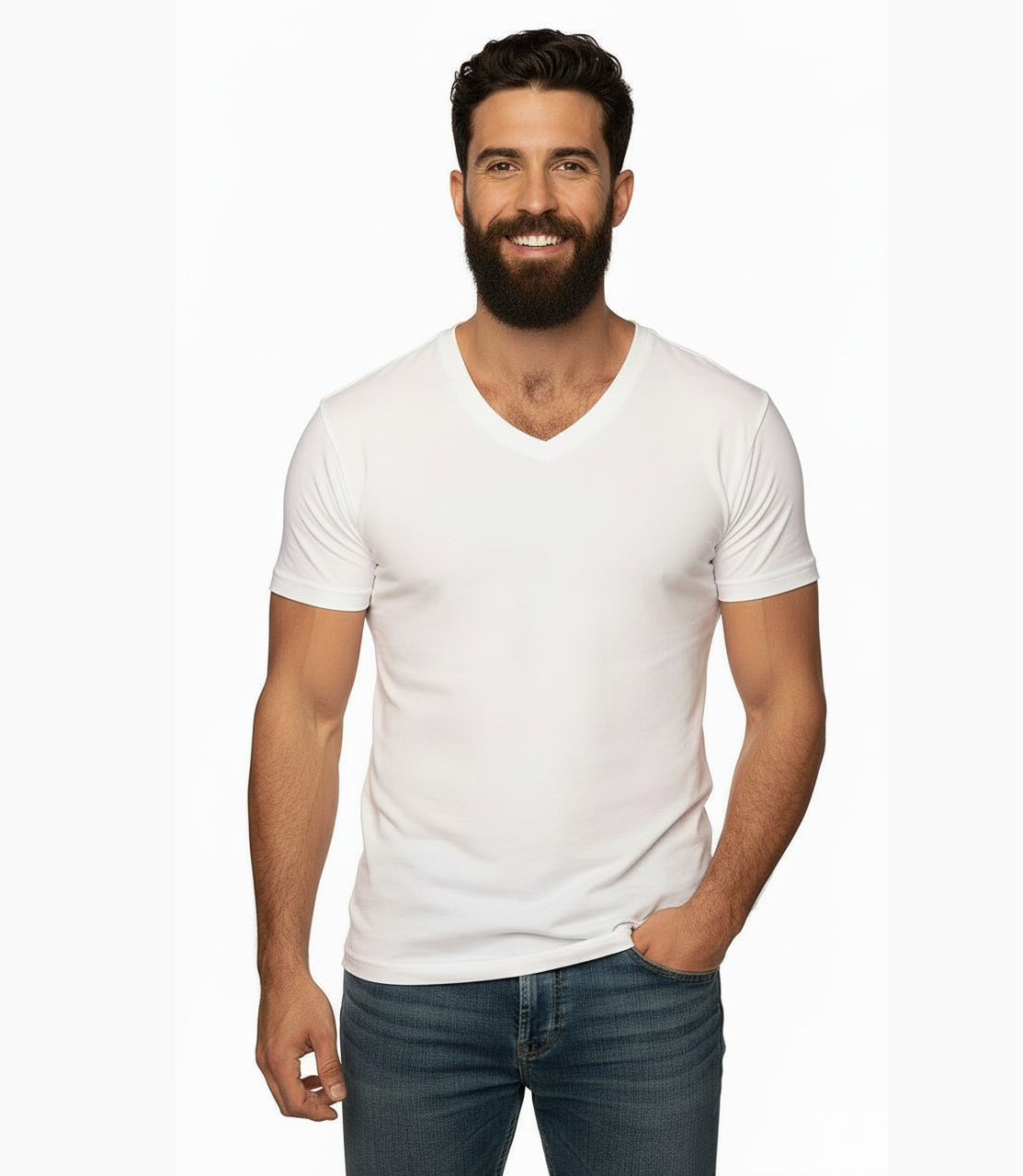 The "VICTOR" Pure White Cotton V-Neck Short Sleeve Tee - Made In USA