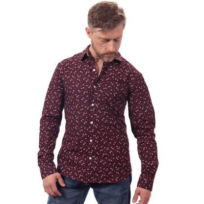 DUNCAN Long Sleeve Shirt in Mulberry Purple Mini Floral Print