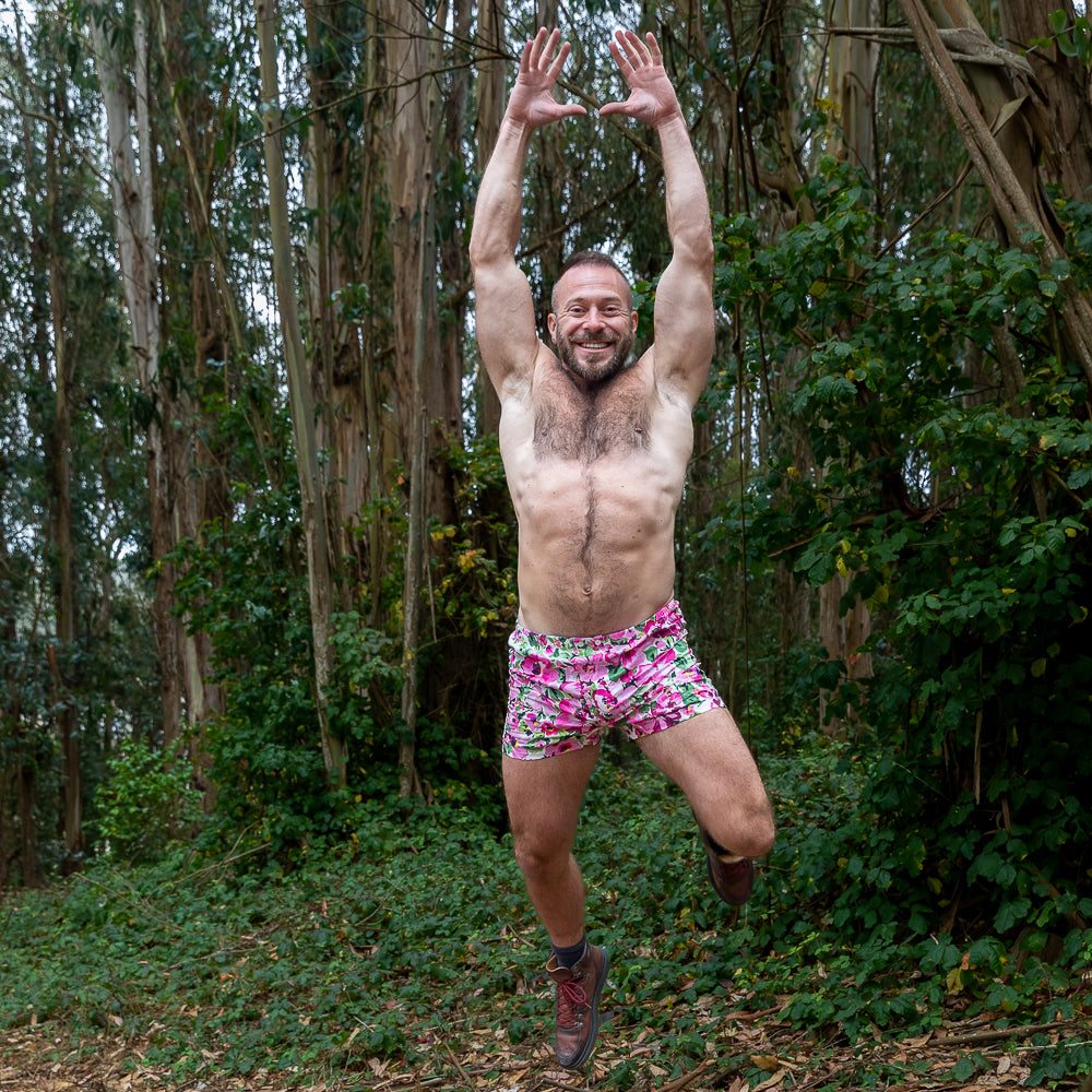 "HANNING" - Violet Lush Floral Print Slim-Cut Boxer Short - Made In USA