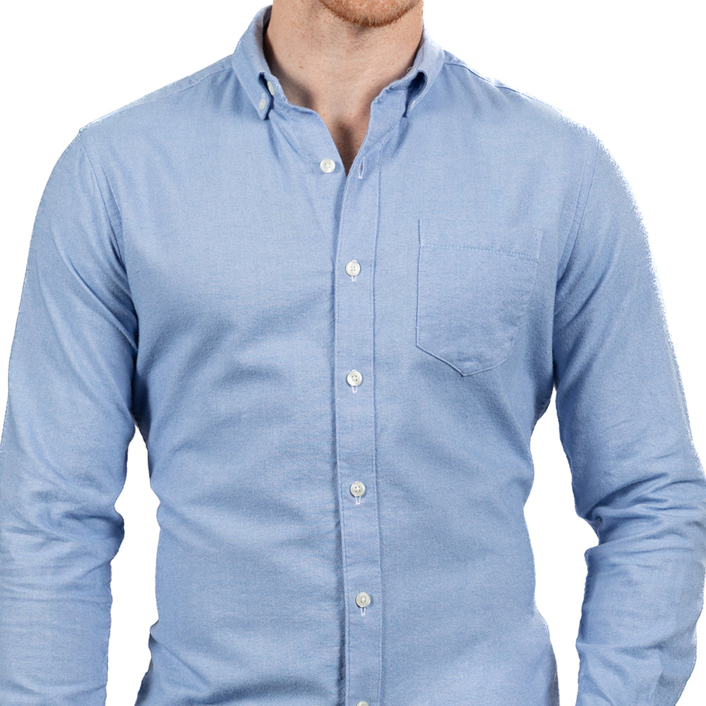 MICKEY Brushed Cotton Long Sleeve Shirt in Light Blue Melange