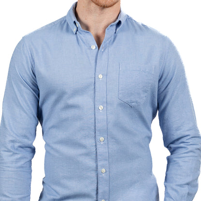 MICKEY Brushed Cotton Long Sleeve Shirt in Light Blue Melange
