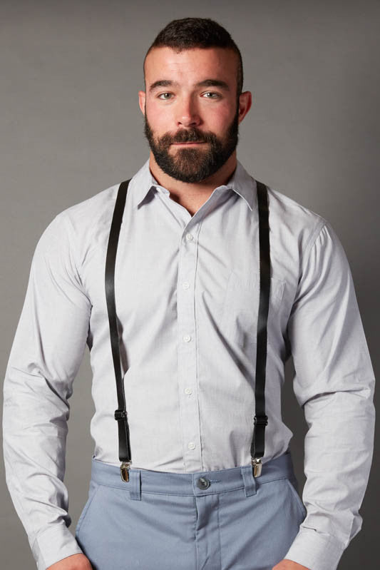 Skinny Black Leather Suspenders