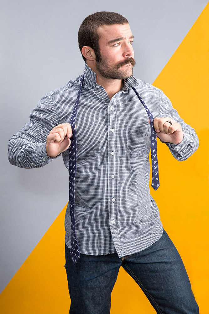 White & Navy Blue Mini Check Shirt - Jeffrey