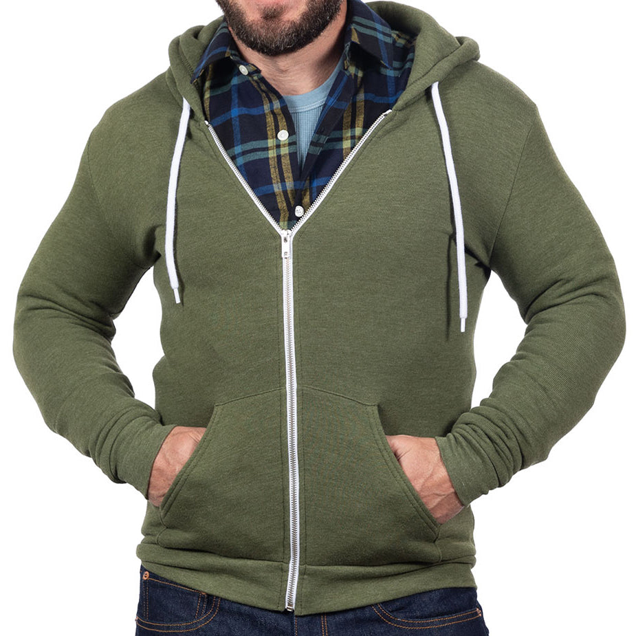 Olive green online zip up hoodie