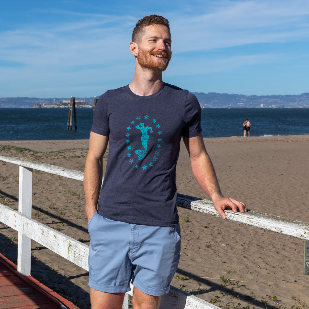 Provincetown Navy Blue Lounging Merman Tee - Made In USA