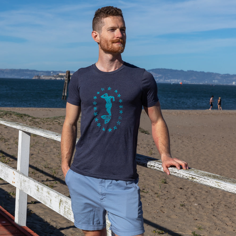 Provincetown Navy Blue Lounging Merman Tee - Made In USA