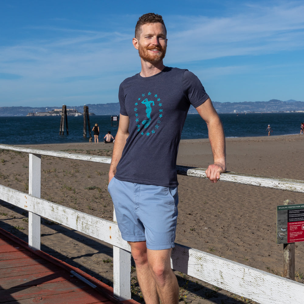 Provincetown Navy Blue Lounging Merman Tee - Made In USA